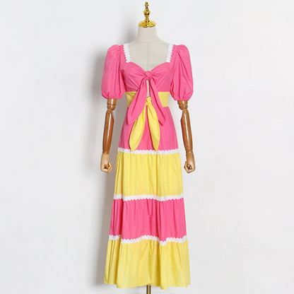 Bohemian Square Neck Puff Sleeves Cutout Maxi Dress