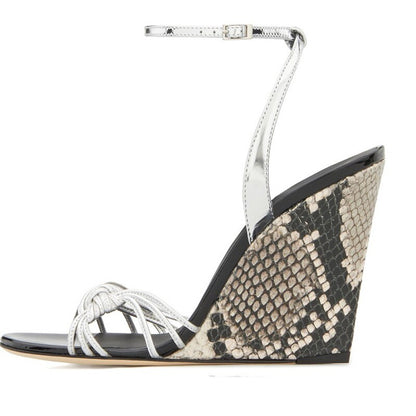 Snakeskin Open Toe Wedge Sandals