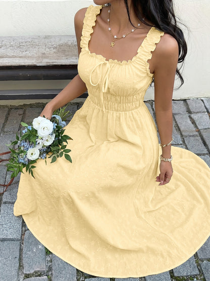 Floral Embossed Smocked Sleeveless Maxi Dress