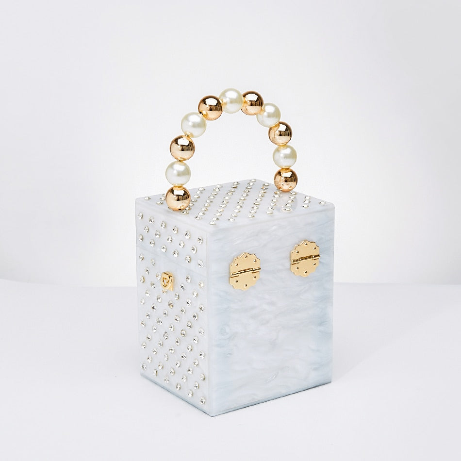 Faux Pearl Rhinestone Acrylic Box Bag