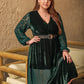 Plus Size Lace Patchwork V-Neck Balloon Sleeve Midi Dress