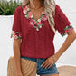 Eyelet Embroidered V-Neck Short Sleeve Blouse