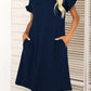 Flounce Sleeve Round Neck Dress with Pockets