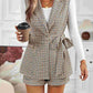 Tied Plaid Collared Neck Vest and Shorts Set