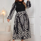 Plus Size Printed Mock Neck Long Sleeve Midi Dress