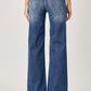 Risen High Rise Frayed Hem Wide Leg Jeans