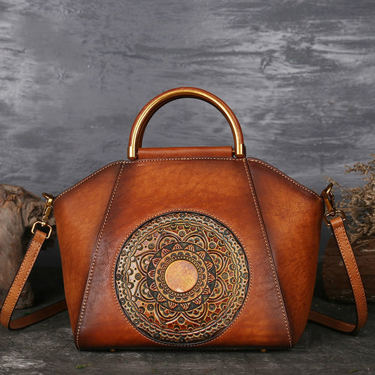 Vintage Embossed Genuine Leather Handbag
