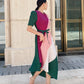 Miyake Pleated Color Block Asymmetric Midi Dress