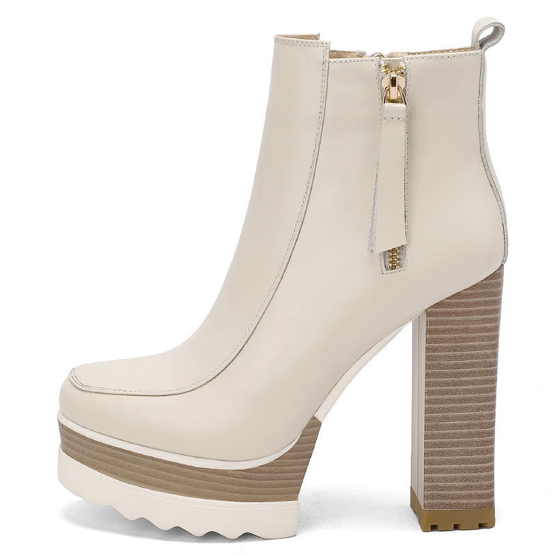 Round Toe Square Heel Platform Ankle Boots