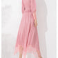 Miyake Pleated Lace Patchwork Midi Dress