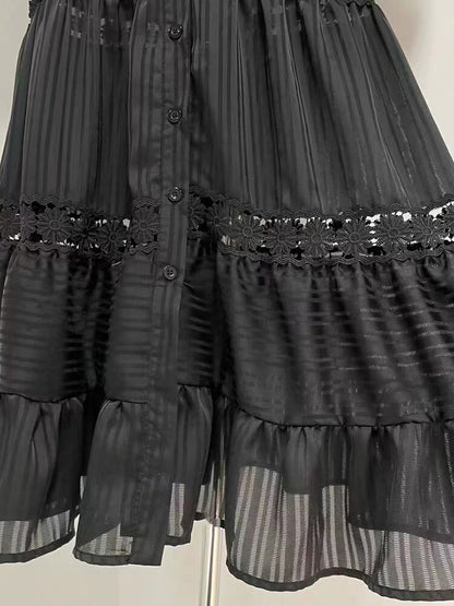 Embroidery Lantern Sleeve Openwork Maxi Dress