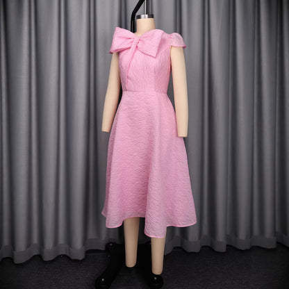 Bow Detail Cap Sleeves Midi Dress