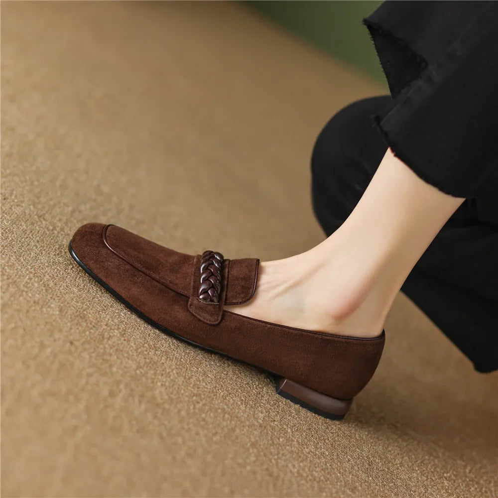 Woven Strap Round Toe Loafers
