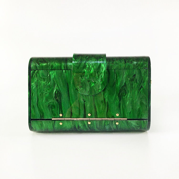 Pearlescent Acrylic Clutch Bag with Crossbody Chain
