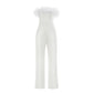 Strapless Feather Detail Straight Leg Jumpsuit