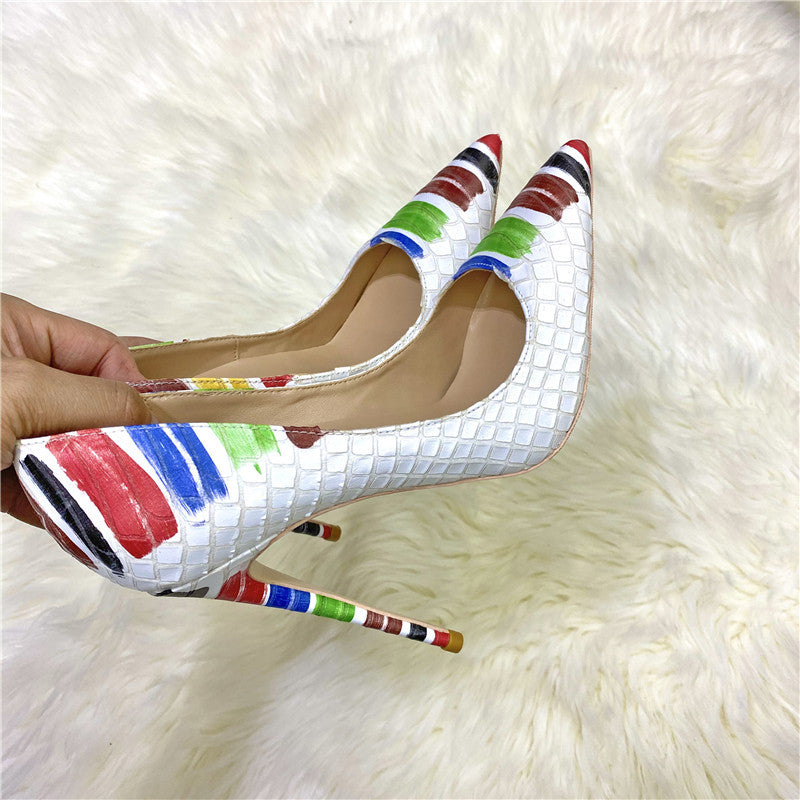 Paint Pattern Pointed Toe High Heels Shoes