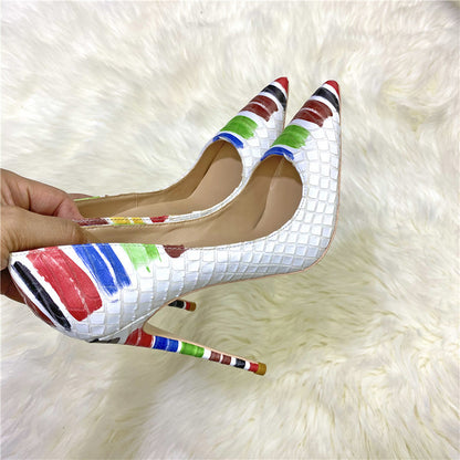 Paint Pattern Pointed Toe High Heels Shoes