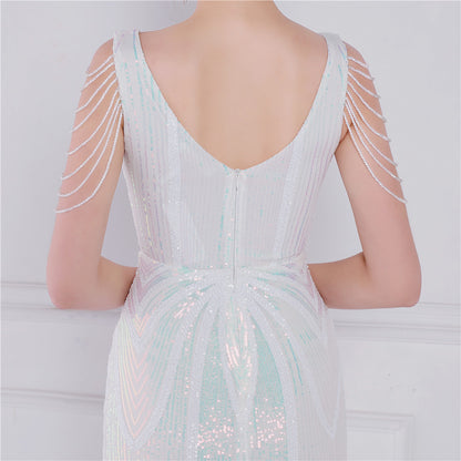 Sequin V-Neck Floor-Length Mermaid Dress