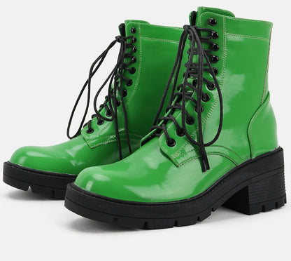 Patent Lace-Up High Heel Chelsea Boots