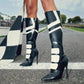 Patchwork Pointed Toe Knee-High Boots