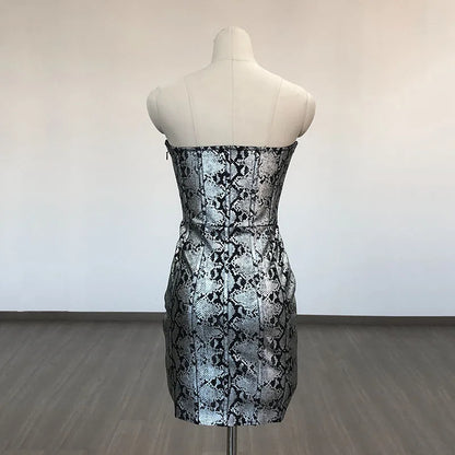 Snakeskin Print Strapless Bodycon Mini Dress