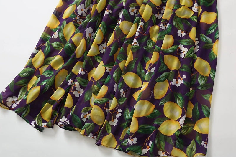 Bohemian Lemon Print Backless Maxi Dress