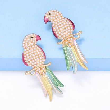 Retro Multicolor Crystal Parrot Earrings