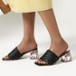 Open Toe Braided Rhinestones Chunky Heel Sandals