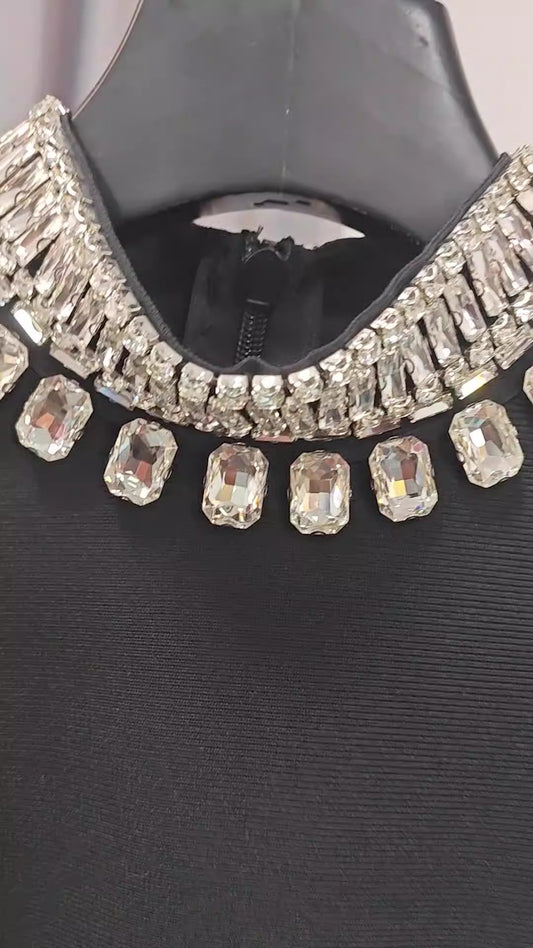 Rhinestone Turtleneck Long Sleeve Bandage Dress