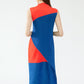 Miyake Pleated Contrast Irregular Spliced Midi Dress