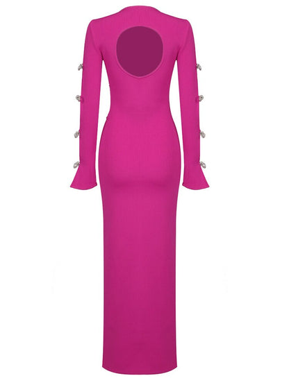 Crystal Bow Hollow Out Backless Bodycon Maxi Dress