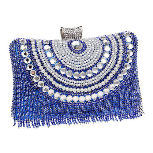 Sparkling Tassel Beaded Clutch Bag with Chain