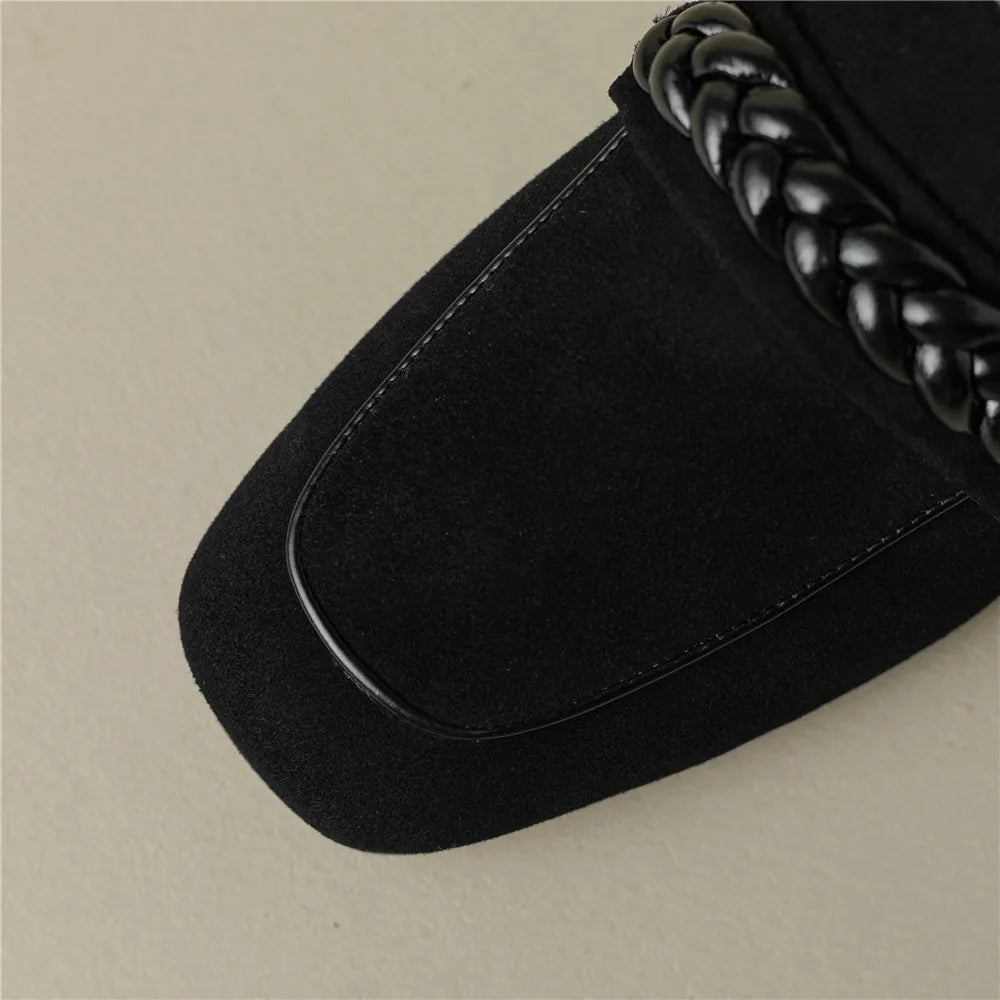 Woven Strap Round Toe Loafers