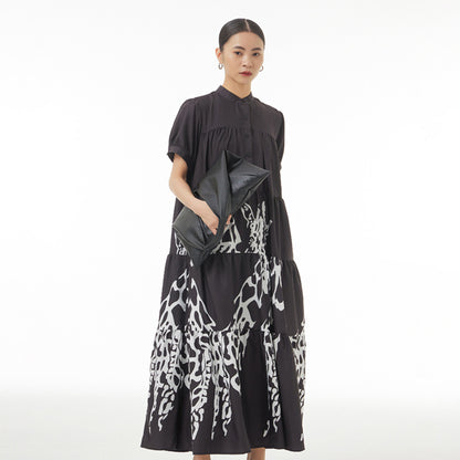 Printed Short Sleeve Round Neck Maxi Dress