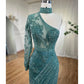 Embellished One-Shoulder Mock Neck Evening Dress