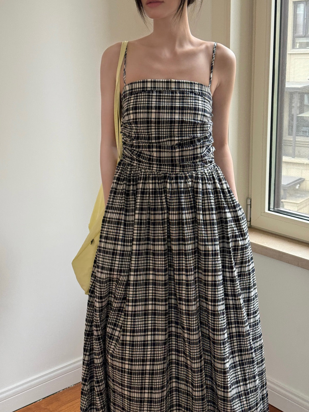 Checkered Sleeveless A-Line Maxi Dress