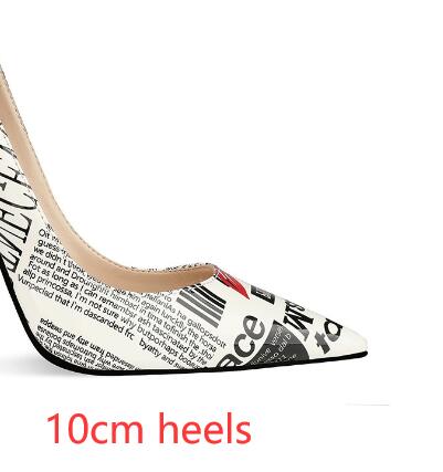 Letter Print Pointed Toe Stiletto Heels Shoes