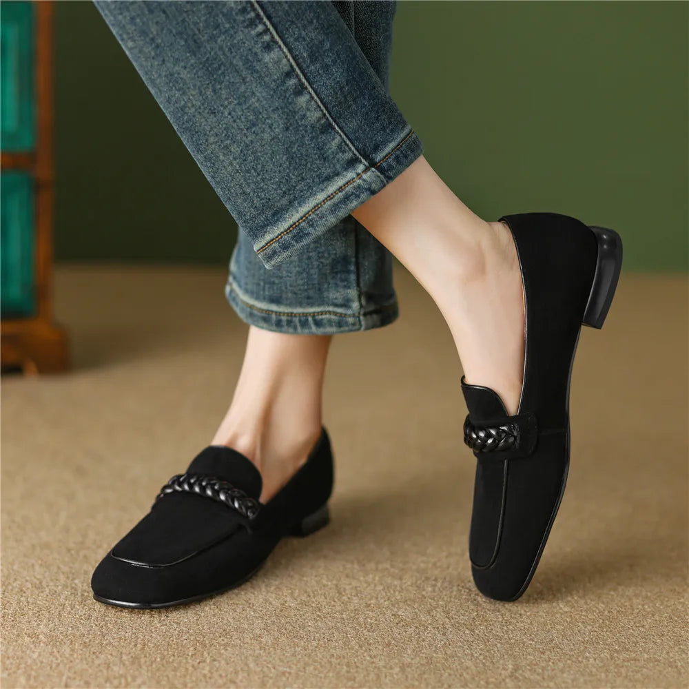 Woven Strap Round Toe Loafers