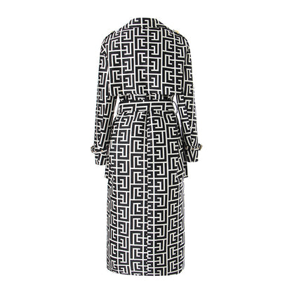 Monochrome Double-Breasted Trench Coat