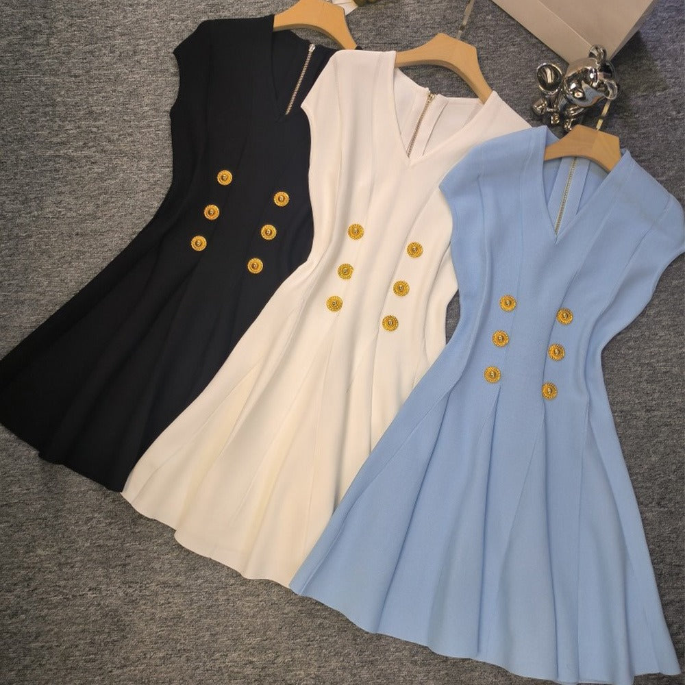 V-Neck High Waisted Knit Mini Dress