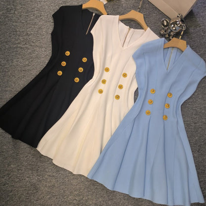 V-Neck High Waisted Knit Mini Dress