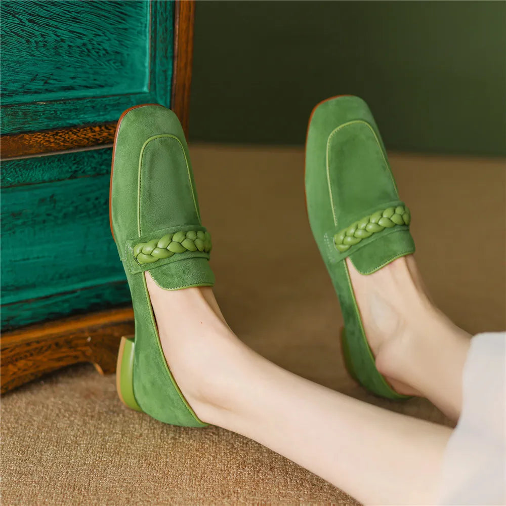 Woven Strap Round Toe Loafers