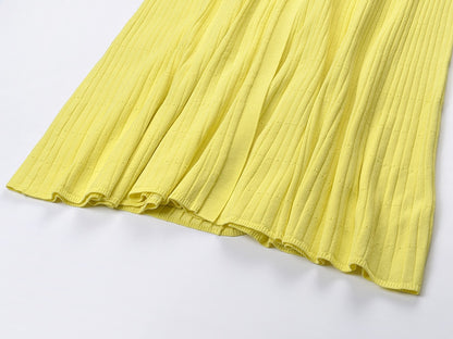 Contrast Collared Deep V-neck Button Down Knit Dress