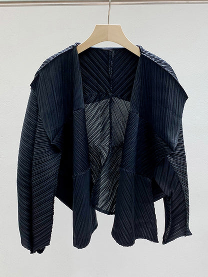 Miyake Pleated Folded Sleeves Open Front Jacket
