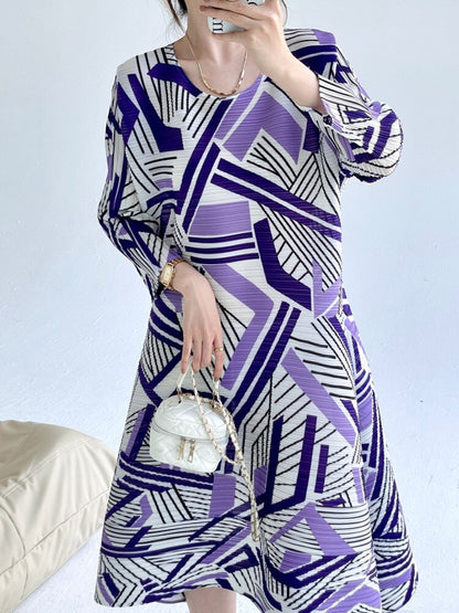 Miyake Pleated Round Neck A-Line Midi Dress