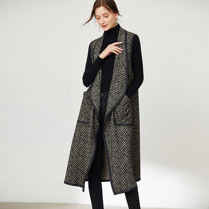 Contrast Herringbone Open Front Vest