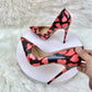 Heart Print Patent Pointed Toe Stiletto Pumps