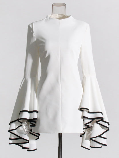 Temperament Spliced Ruffles Dresses For Women O Neck Butterfly Sleeve Tunic Casual Elegant Dress