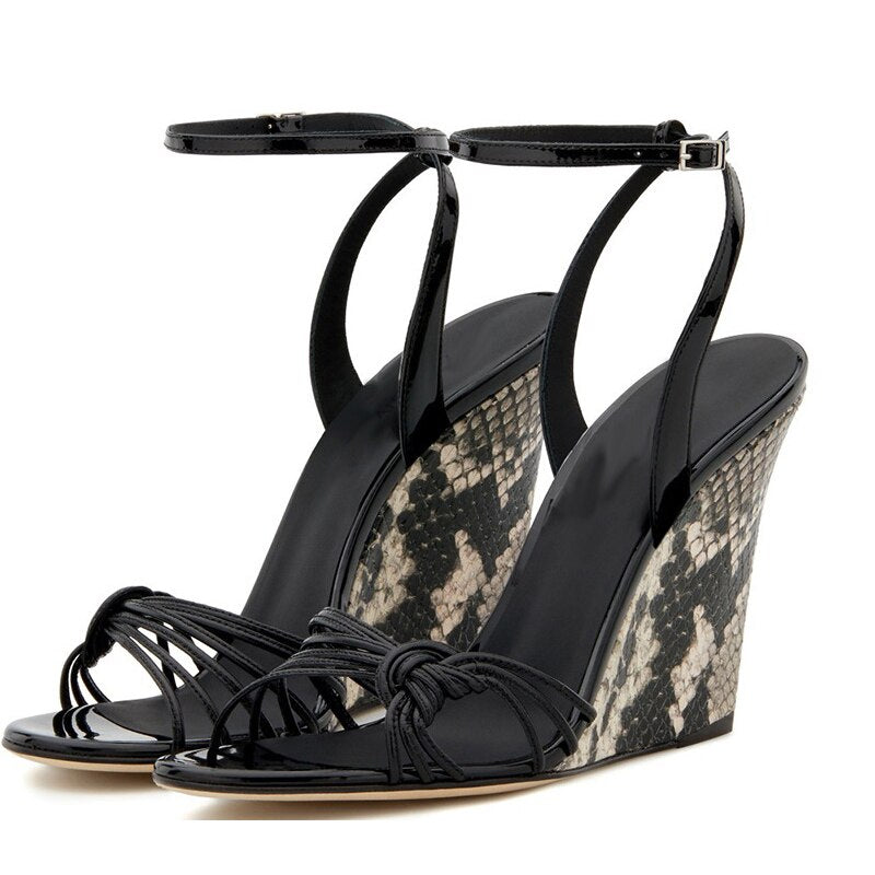 Snakeskin Open Toe Wedge Sandals