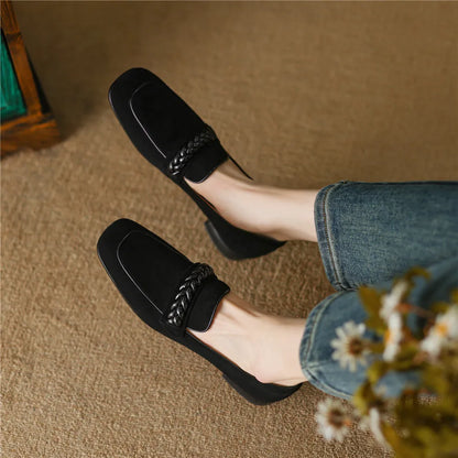 Woven Strap Round Toe Loafers